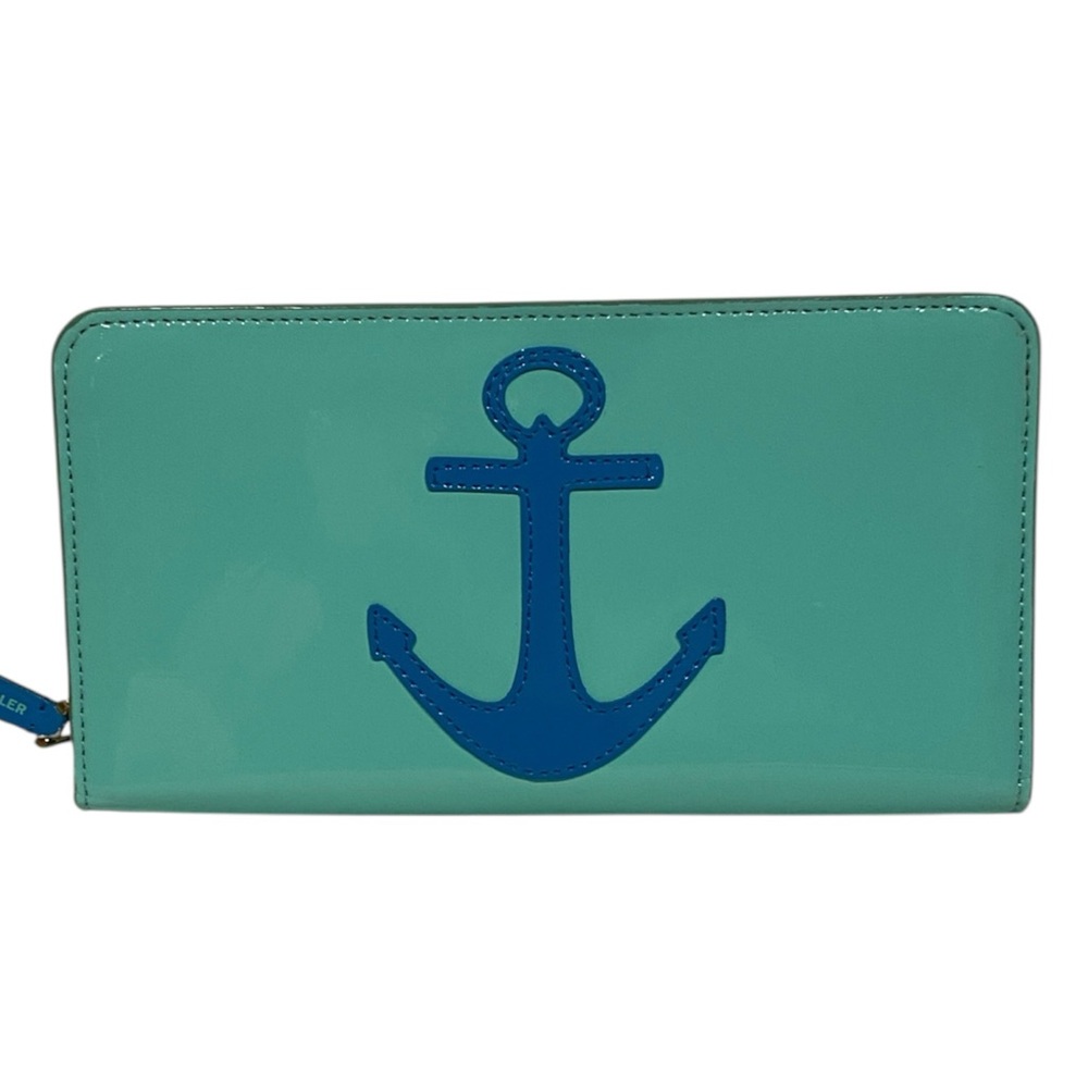 💙 Jonathan Adler Turquoise Patent Wallet with Royal Blue Anchor